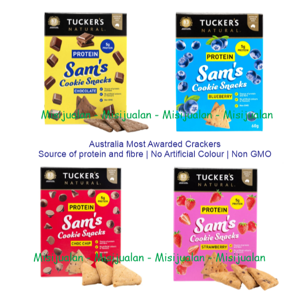

Tuckers Natural Sams Cookie Snack Protein 60g | Import Australia | Blueberry Strawberry Chocolate Chip | Tucker Natural High Protein |