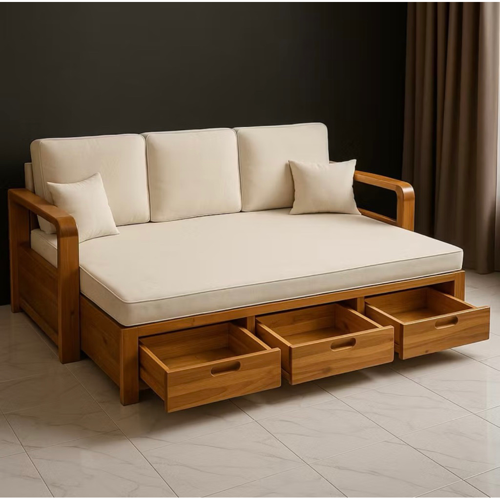 Sofa bed/ day bed /sofa lipat kayu jati modern minimalis varian laci 3pcs modern minimalis Loka Livi
