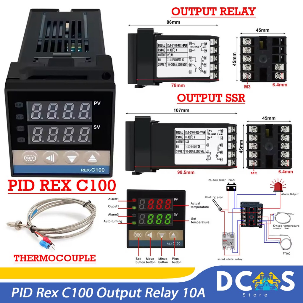 PID Rex C100 Output Relay 10A Berm Temperature Thermocouple Controller