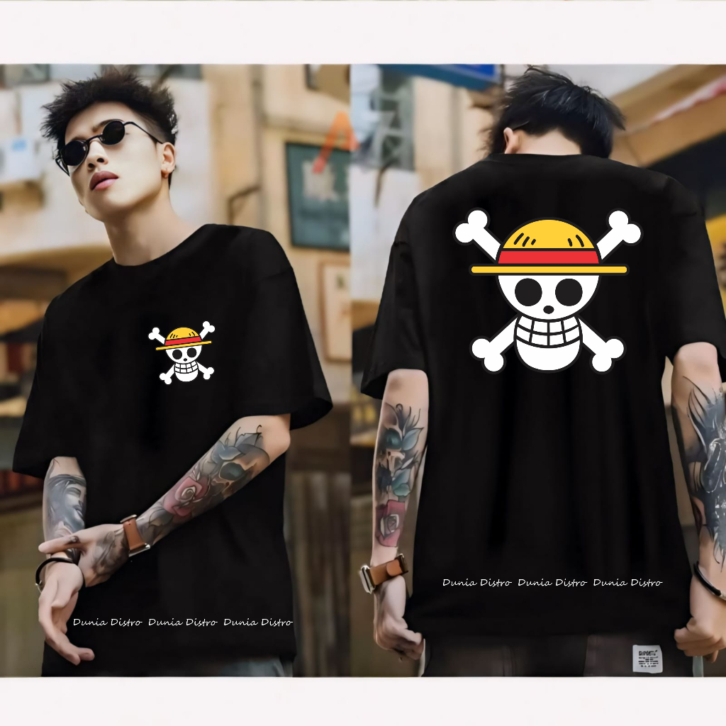 T-shirt Lengan Pendek kaos Distro Premium Gambar One PIECE, Tengkorak Topi Jerami, LUFFY, & Kapal Go