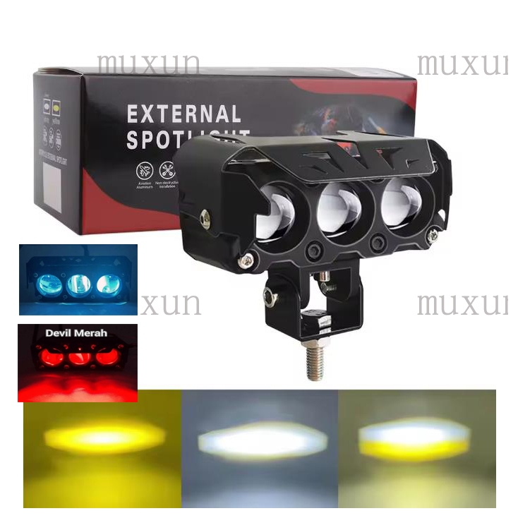 1 Lampu Kabut Sepeda Motor LED Lampu Kabut Mengemudi Warna Ganda Waterproof 3 Mata Tinggi Rendah  Ku