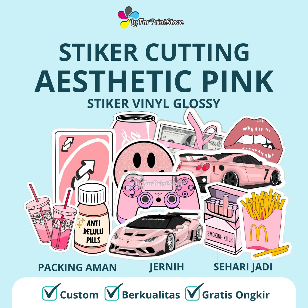 

MURAH STIKER CUTTING AESTHETIC PINK (ISI 50 PCS) | STIKER VINYL GLOSSY | STIKER AESTHETIC [ COD ]