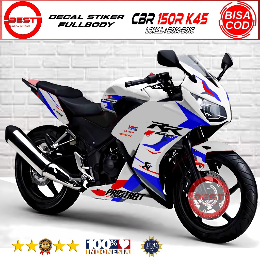 Decal Stiker CBR 150R K45 Lokal Full Body 2014-2016 Putih BDS0251 - Variasi Motor CBR 150R K45 Lokal