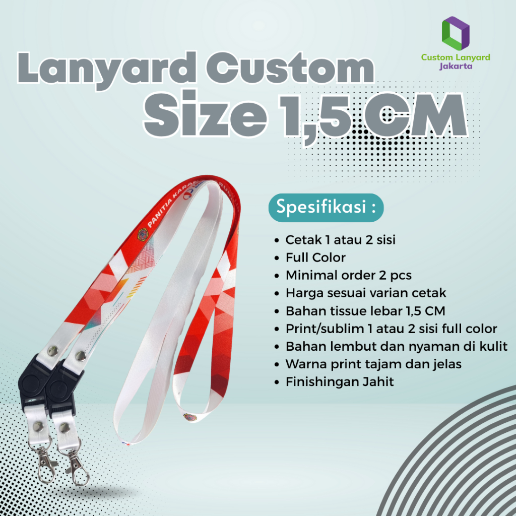 

Tali lanyard sublim 1,5cm 2 atau 1 muka pita printing full color nametag id