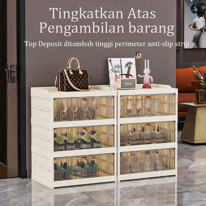 Lemari Sepatu Rak Sepatu Susun Lipat Tertutup Bening Lemari  6-18 Pasang Rak Sepatu Tertutup