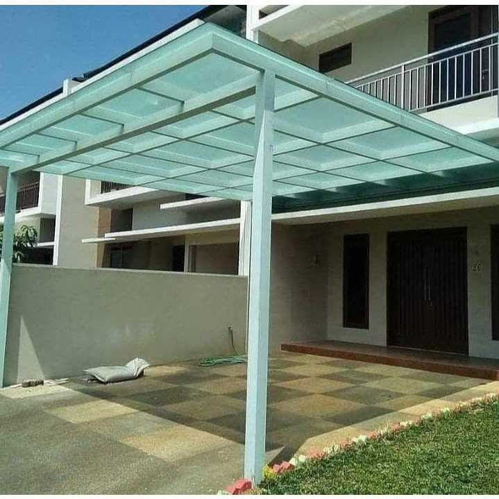 Canopy kaca Rangka Besi kaca tempered Minimalis