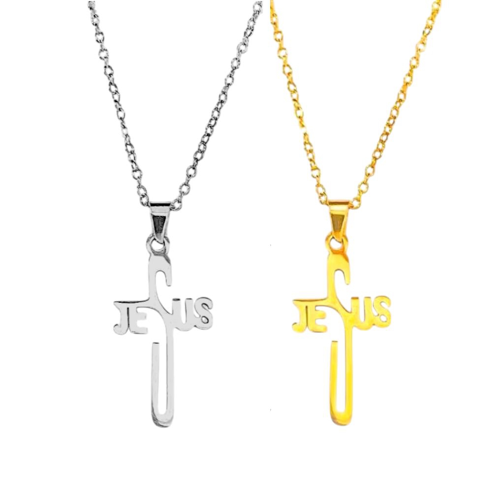 Kalung Salib Jesus 3cm Titanium P35/29 - Kalung Salib Titanium - Kalung Liontin Salib - Liontin Sali