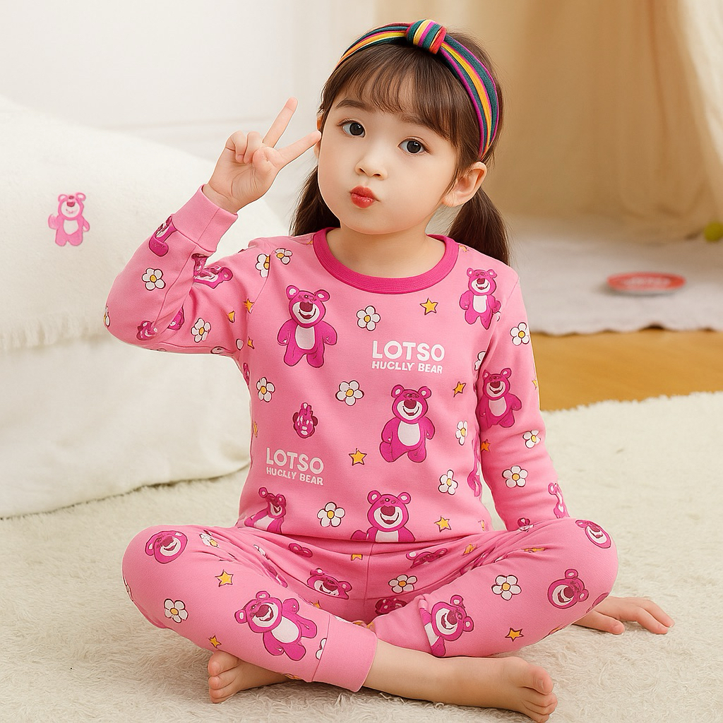 Baju Tidur Anak-anak Lotso Perempuan Umur 1-10 Tahun (BeonDream) [Lotso Pink]