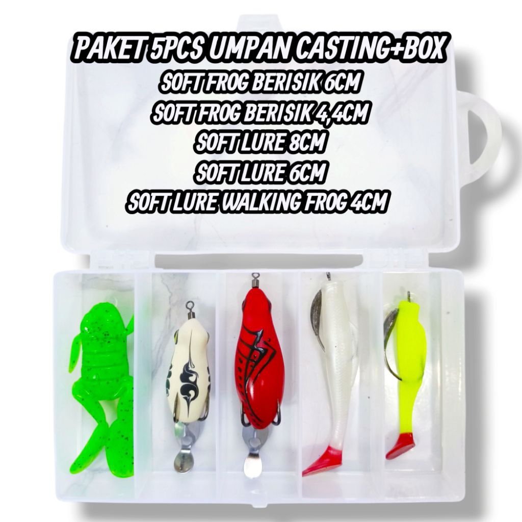 PAKET 5PCS UMPAN CASTING+BOX UMPAN CASTING GABUS TOMAN