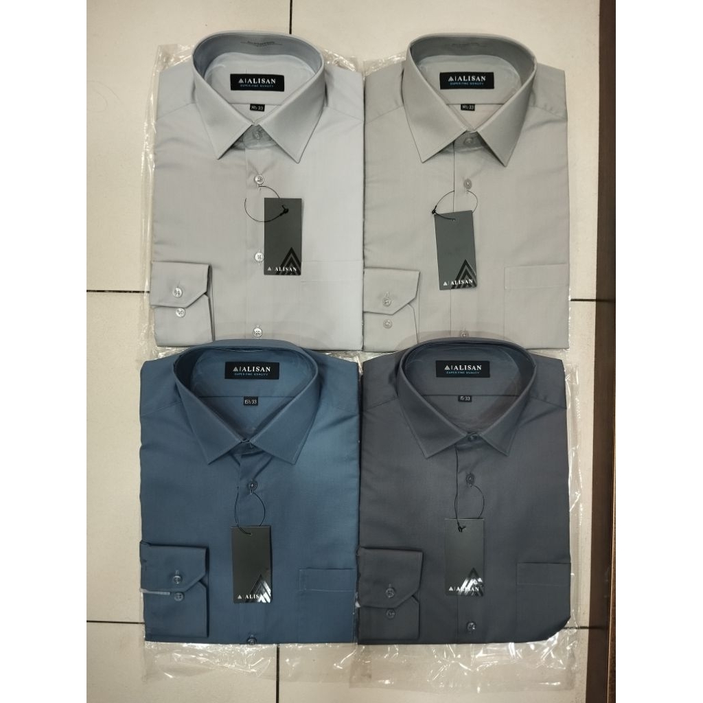 Alisan Kemeja Polos Pria Abu Tua Abu Muda Lengan Panjang Reguler