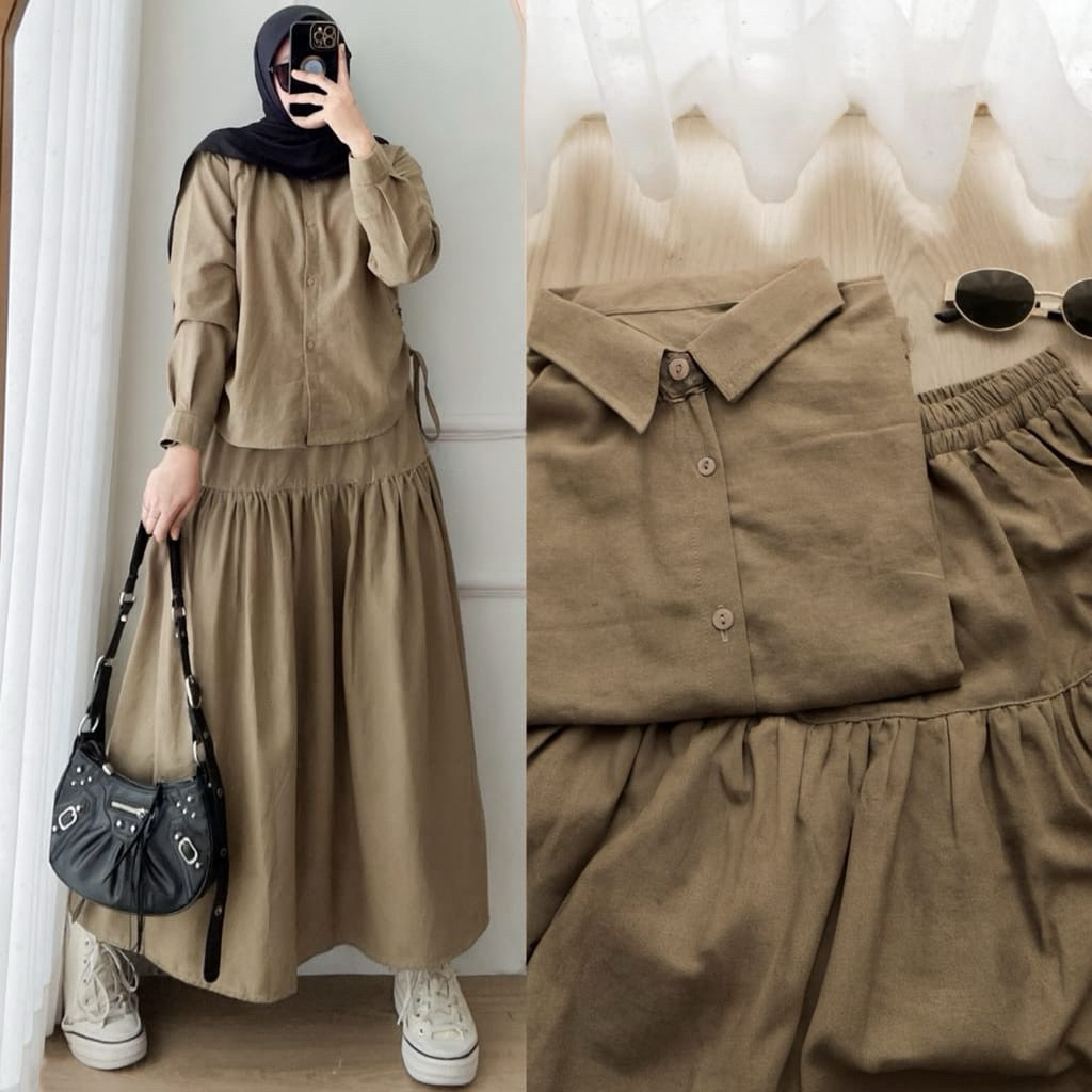Setelan Rok Wanita Linen Rami - Sevia Set One Set Rok Panjang Nyaman