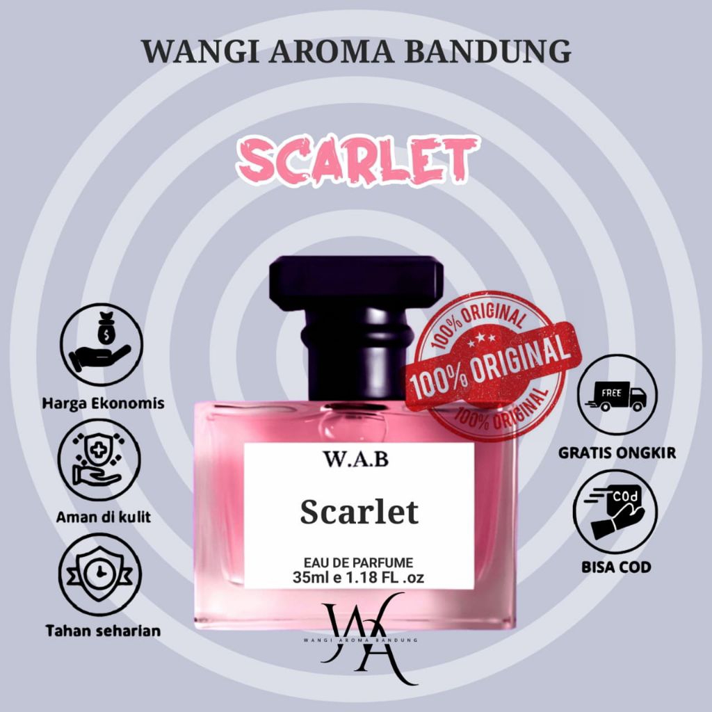 Trending Parfume W.A.B Aroma Scarlet Parfume Wangi Fresh, Segar, Mewah, Lembut Parfume Wanita Tahan 
