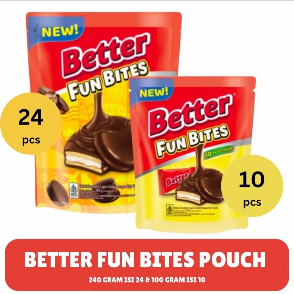 

BETTER CHOCOLATE SANDWICH BISCUIT FUN BITES PPUCH 10 PCS DAN 24 PCS 10 GRAM DAN 24 GRAM