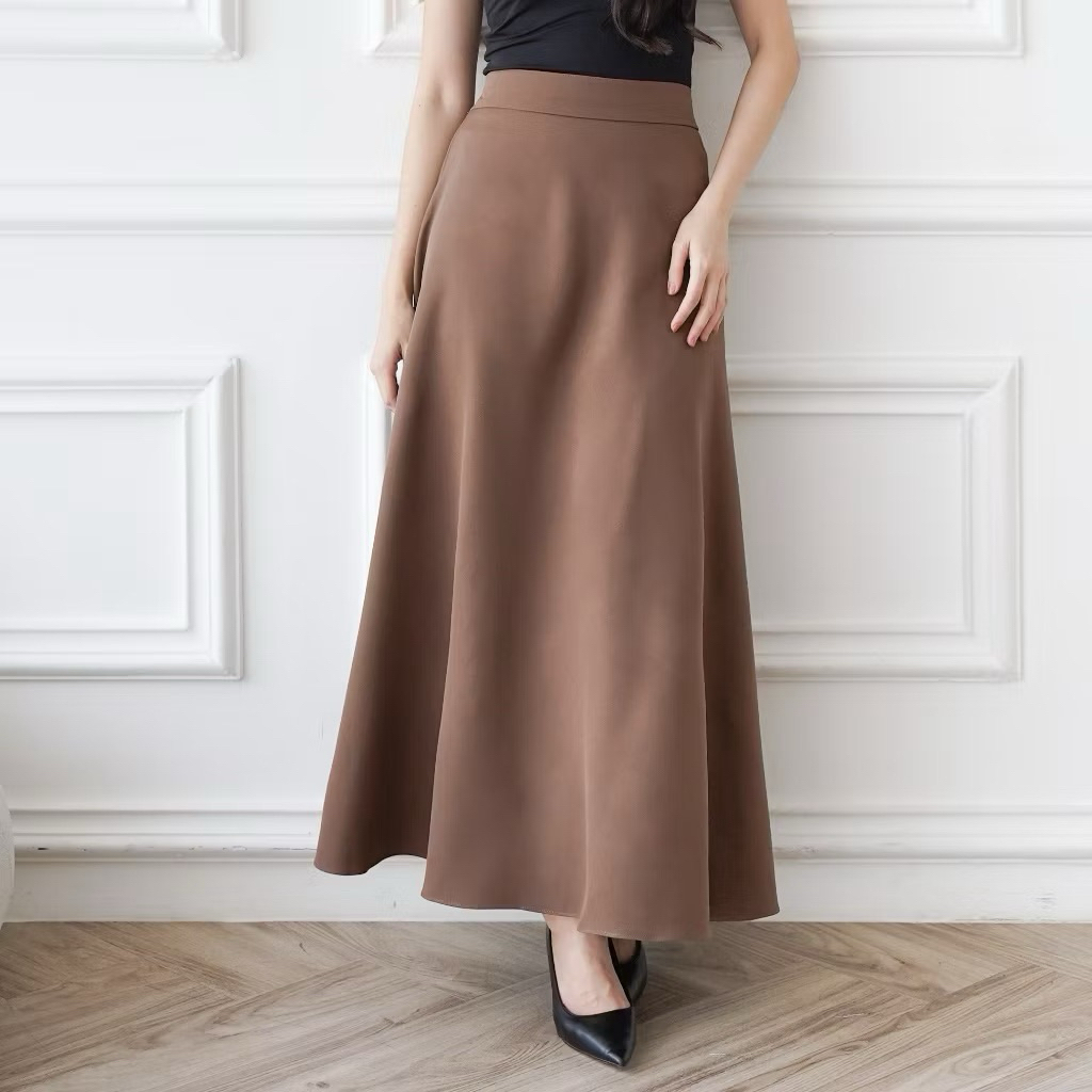 New Severli FUJI Maxi Skirt Cappucino | Rok Kerja Kuliah Wanita | Rok Wanita Korean Style Formal Cas