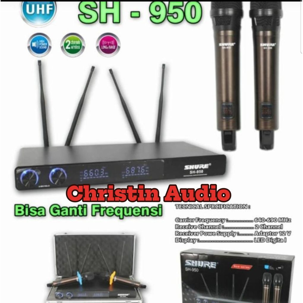 Mic Wierless Shure SH950 / SH 950 2 Mic Handheld ( Bisa Ubah Frekuensi ) Free Koper Mikrofon