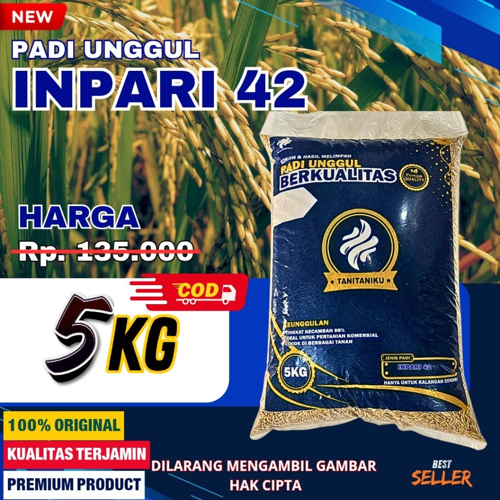 Benih padi unggul inpari 42 jumbo original kemasan 5kg