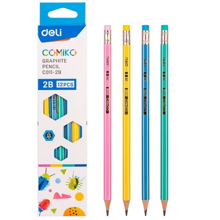 

Deli Pencil / Pensil 2B Hexagonal 12pcs, Lapisan Luar Warna Pastel, Bahan Ramah Lingkungan EC011-2B