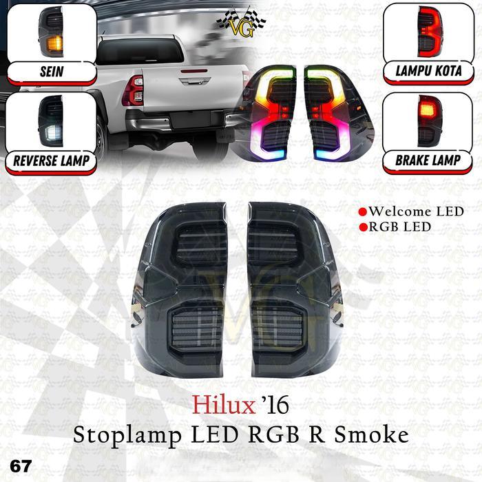 Lampu Belakang Hilux Smoke RGB 2016 - 2025 UP Welcome Led Hilux Revo Rocco Stoplamp Mobil Car