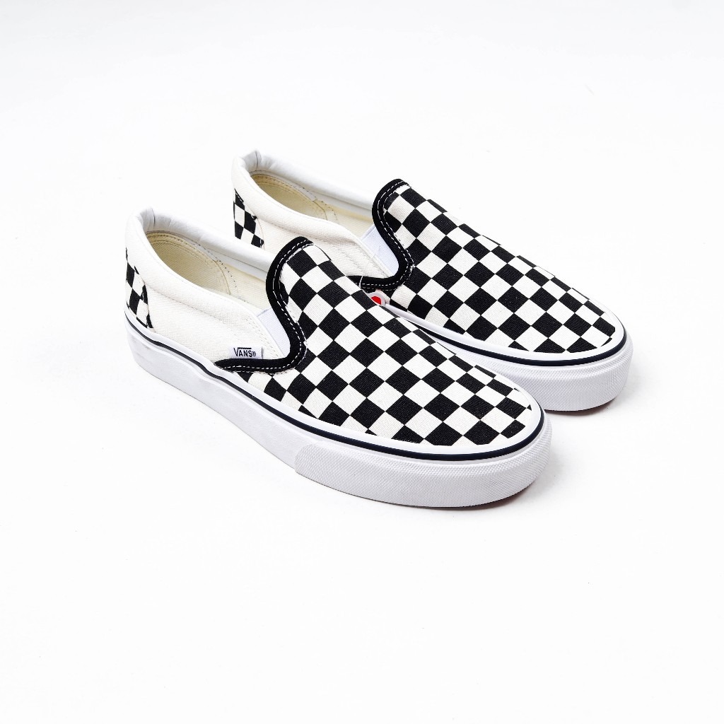 Sepatu Sneakers V4ns Slip-On Checkerboard Black White Classic Original[FREE BOX & KAOS KAKI]