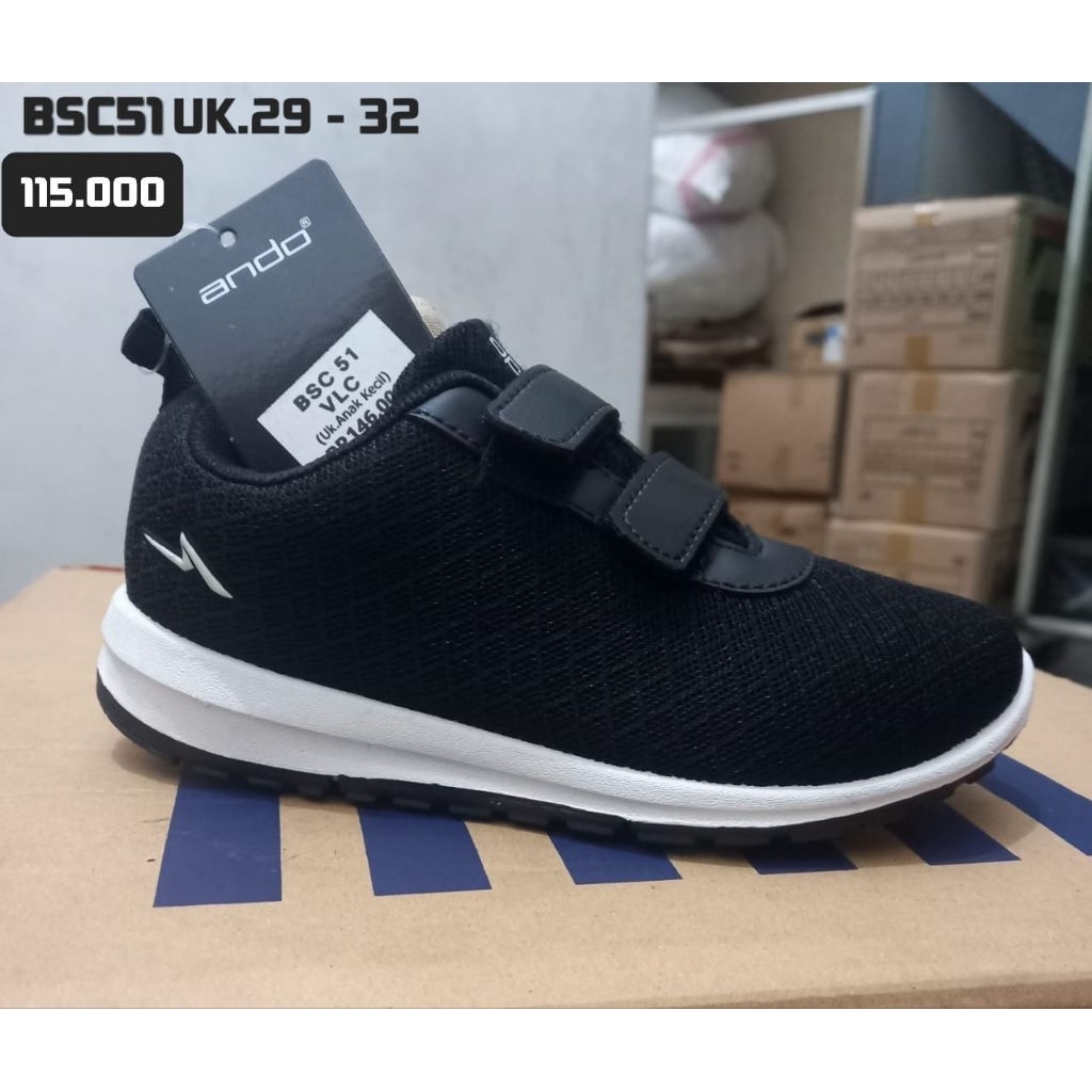 SEPATU ANAK SEKOLAH ANDO HITAM PUTIH POLOS