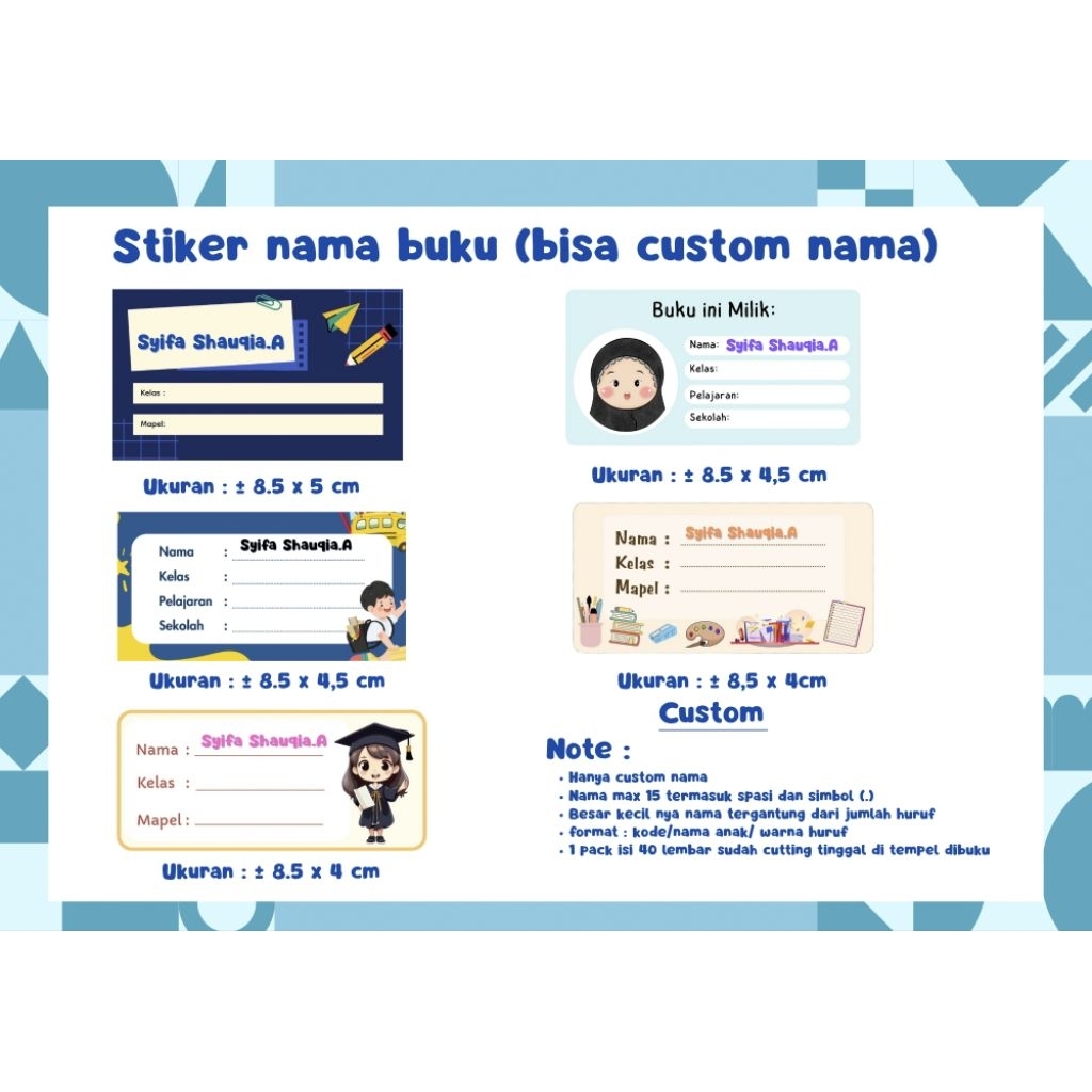 

[isi 40]Sticker Label nama buku(Bisa custom nama anak)