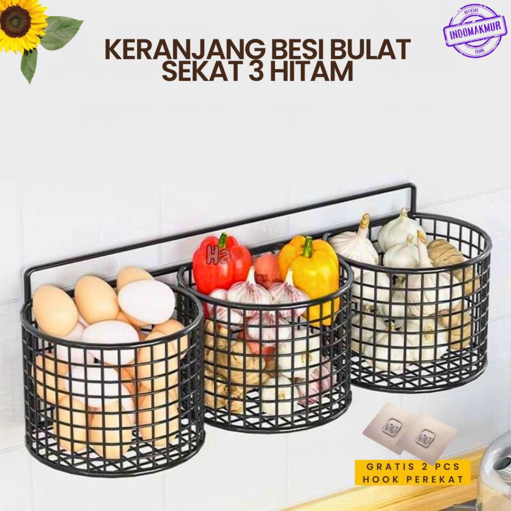 Promo Rak Keranjang Besi Bulat Bumbu Dapur 3 Sekat Rak Dapur Keranjang Besi Bulat Penyimpanan Gratis