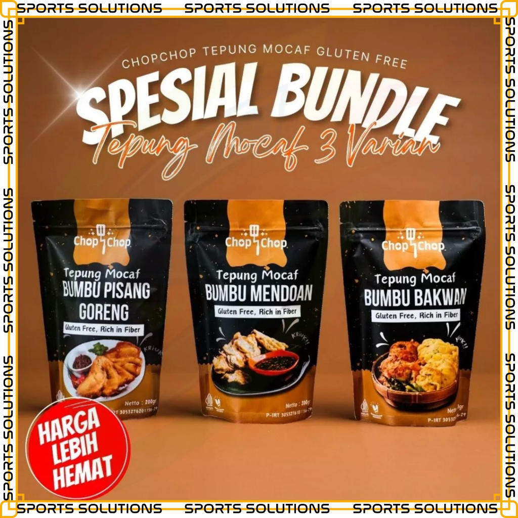 

SPORTS SOLUTIONS PRIME CHOPCHOP Spesial Bundle 3 Tepung Mocaf Gluten Free 200 Gram Tepung Pisang Goreng Bumbu Tempe Mendoran & Bumbu Bakwan Harga Lebih Hemat TEPUNG PISANG GORENG , TEPUNG BUMBU TEMPE MENDOAN , TEPUNG BUMBU BAKWAN