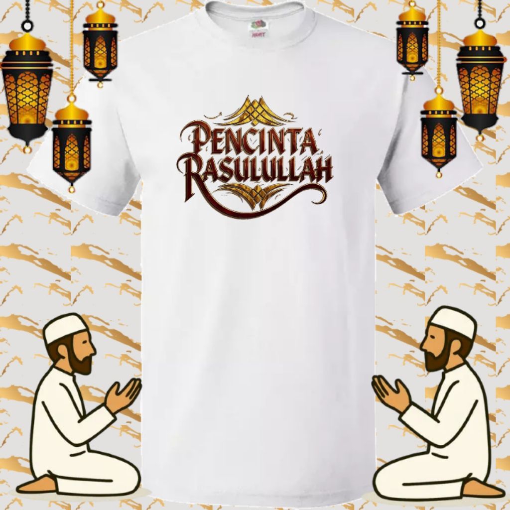 KAOS PRIA DAN WANITA GAMBAR PENCINTA RASULULLAH BAHAN ADEM AYEM