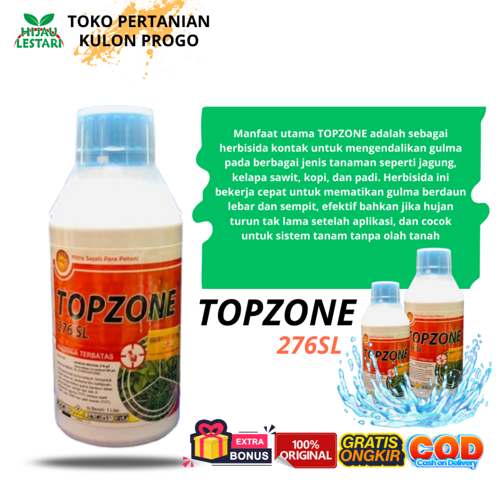 Herbisida TOPZONE 276 SL 1liter KEMASAN PABRIK ORIGINAL HIJAU LESTARI