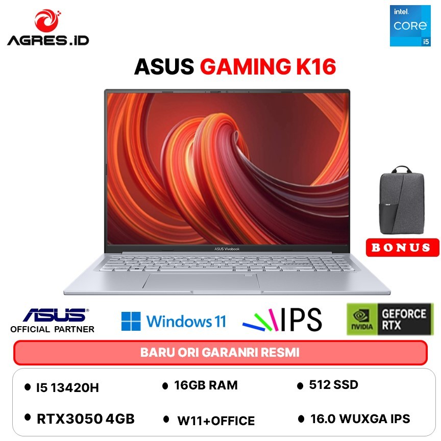 ASUS GAMING K16 K3605VC I5 13420H RTX3050 4GB - RAM 16GB 512GB W11+OHS+M365B 16.0WUXGA IPS BLIT
