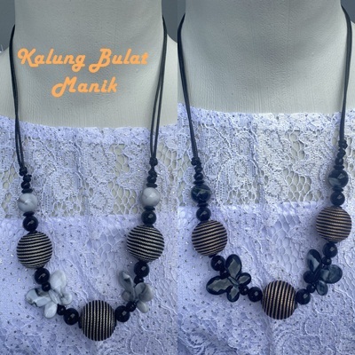 Aksesoris fashion hiasan baju kebaya kalung bulat manik kalung wanita motif bunga etnik souvenir