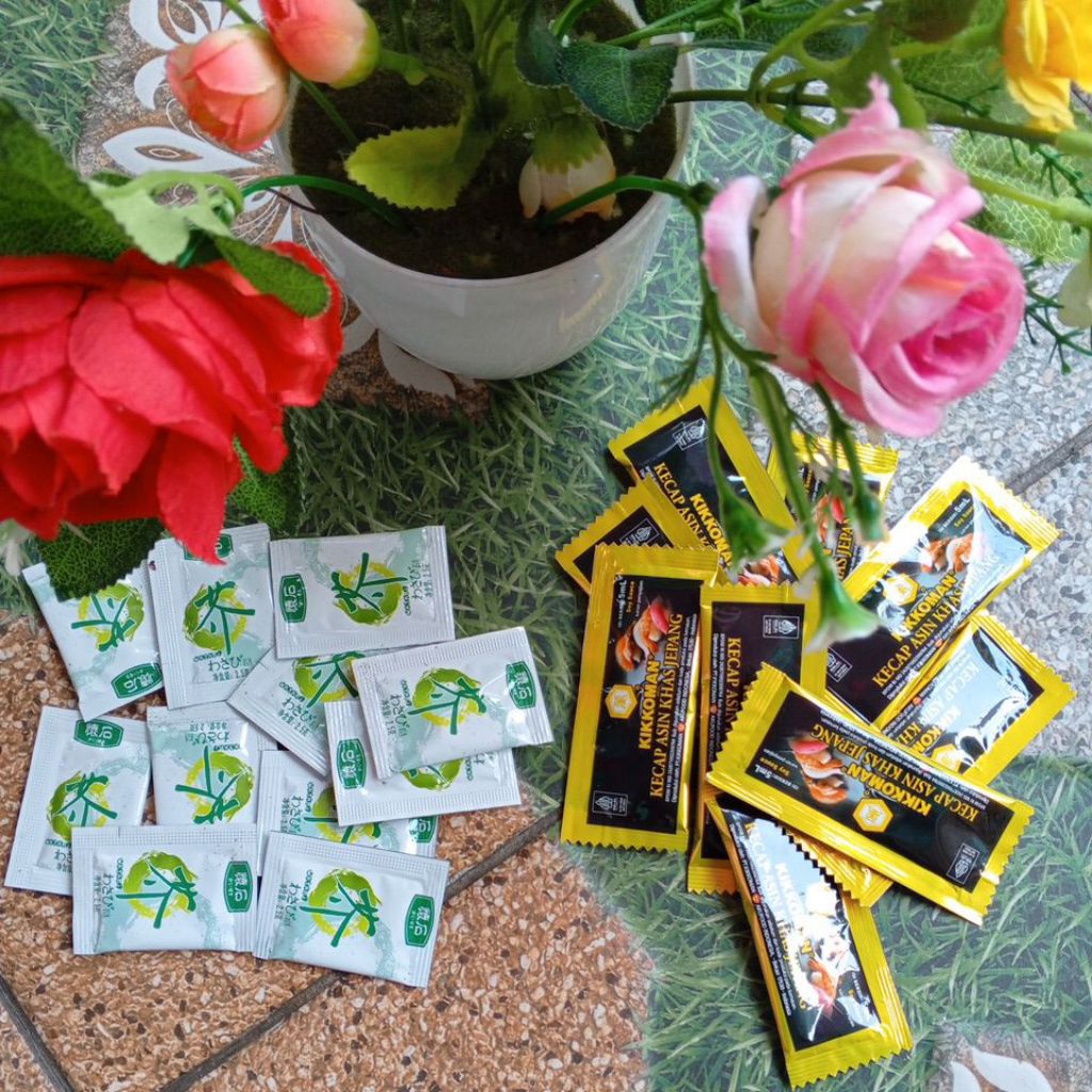 

wasabi shoyu sachet saset soy sauce pasta wasabi paste kecap asin cocolan sushi halal topping sushi nori rumput laut kimbap halal sale promo termurah