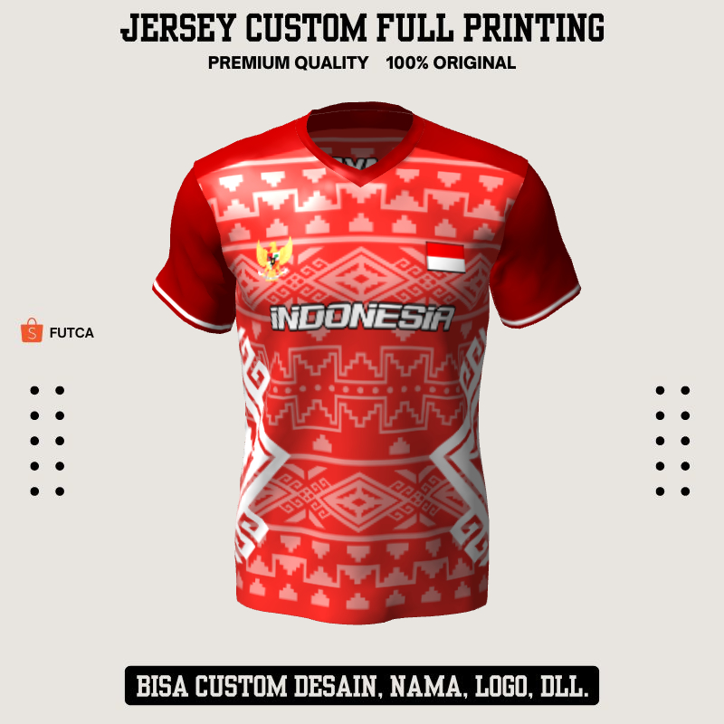 Kaos Jersey Futsal Merah Motif Batik Tenun 296 - Jersey Baju Olahraga Full Printing