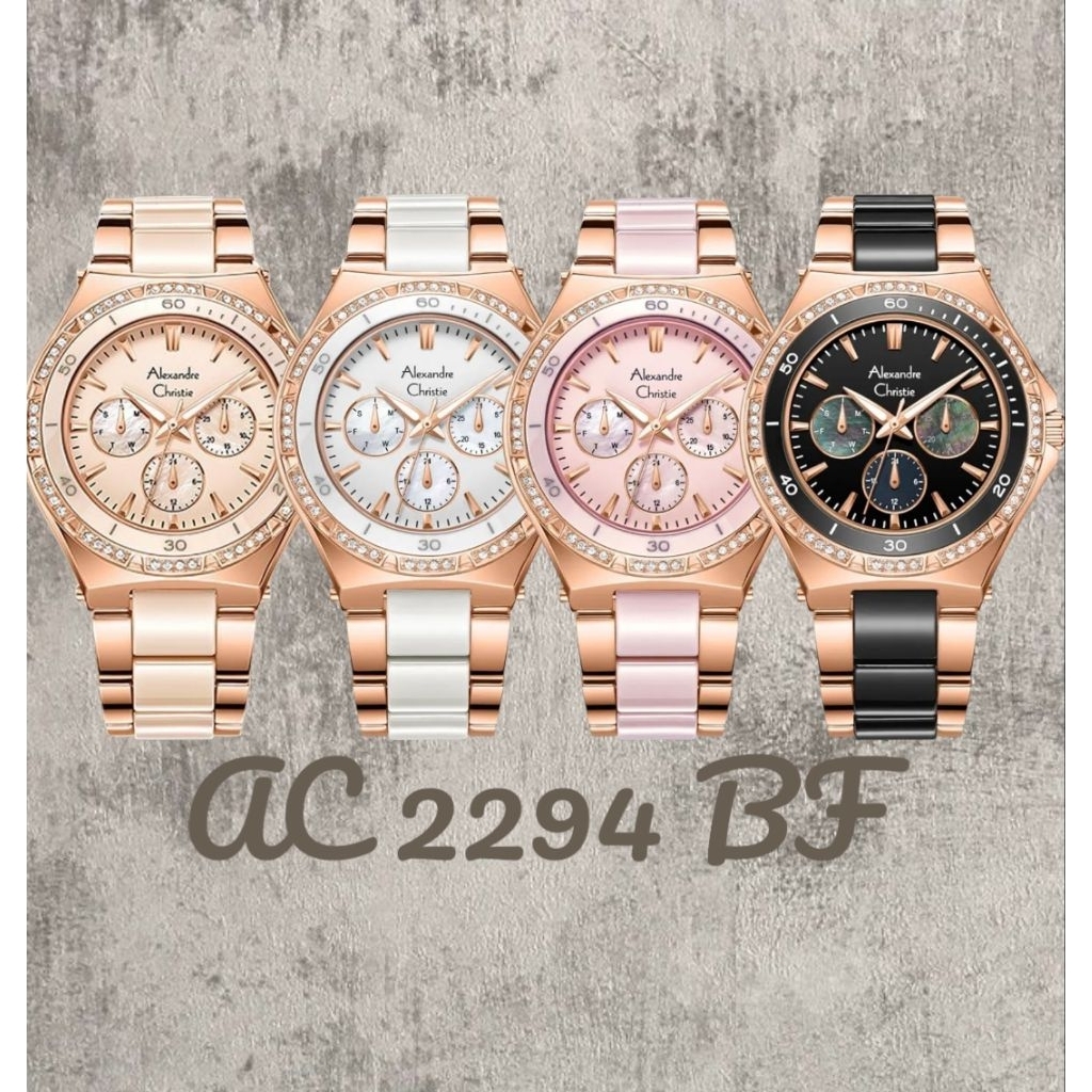 Jam Tangan Wanita Alexandre Christie 2294 AC2294 AC 2294 Tali Besi Kombinasi Keramik