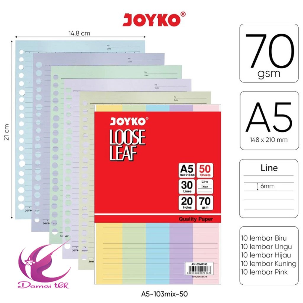 

Loose Leaf Warna MIX A5 50 Lembar Joyko A5-103mix-50