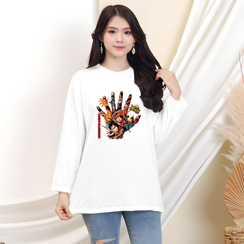 Kaos distro oblong oversize lengan panjang Jari One Piece