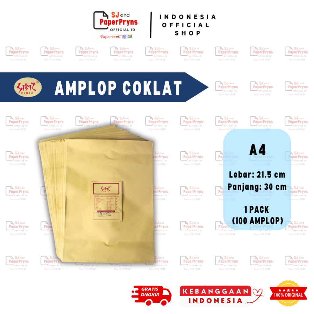 

Amplop Coklat A4 Zibiz (21.5x30 cm) – 1 Pack 100 Lembar
