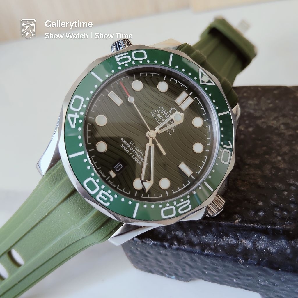OmegaSeamaster Green, Jam Tangan Pria Automatic Strap Rubber