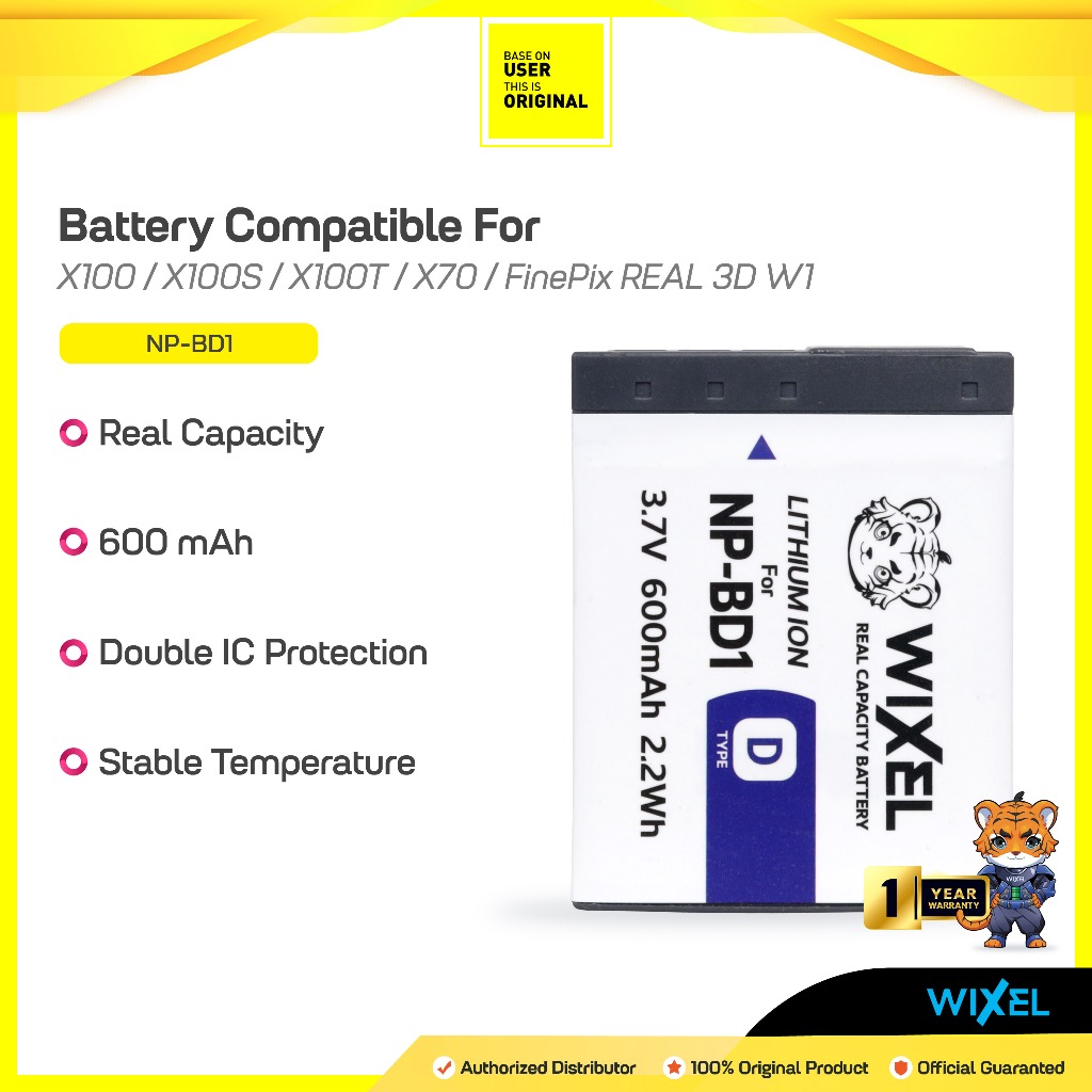 WIXEL Baterai Kamera NP-BD1 for Sony CyberShot DSC T2 T200 T300 T500 T70 T75 T700 T77 T90 T900 TX1 G