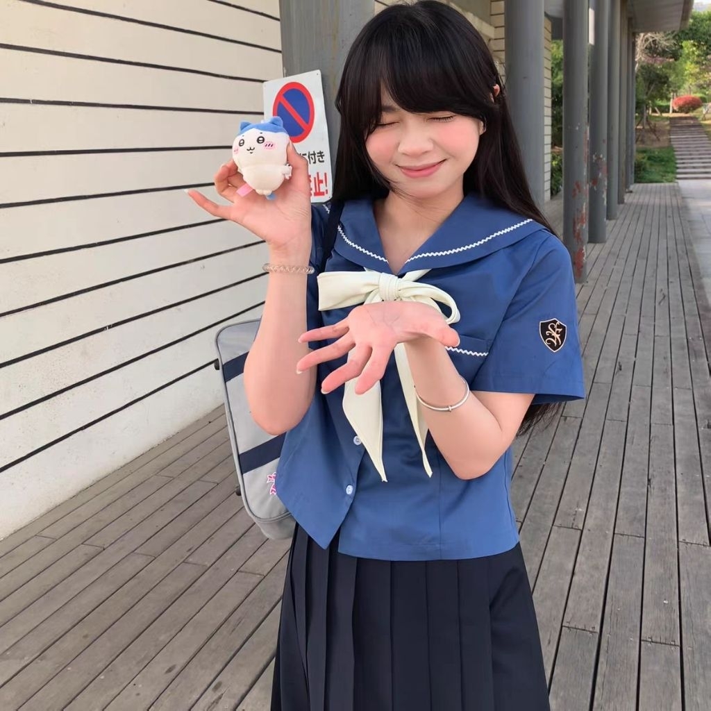 Fuwari seifuku seragam jepang baju blue cosplay lucu sekolah 005