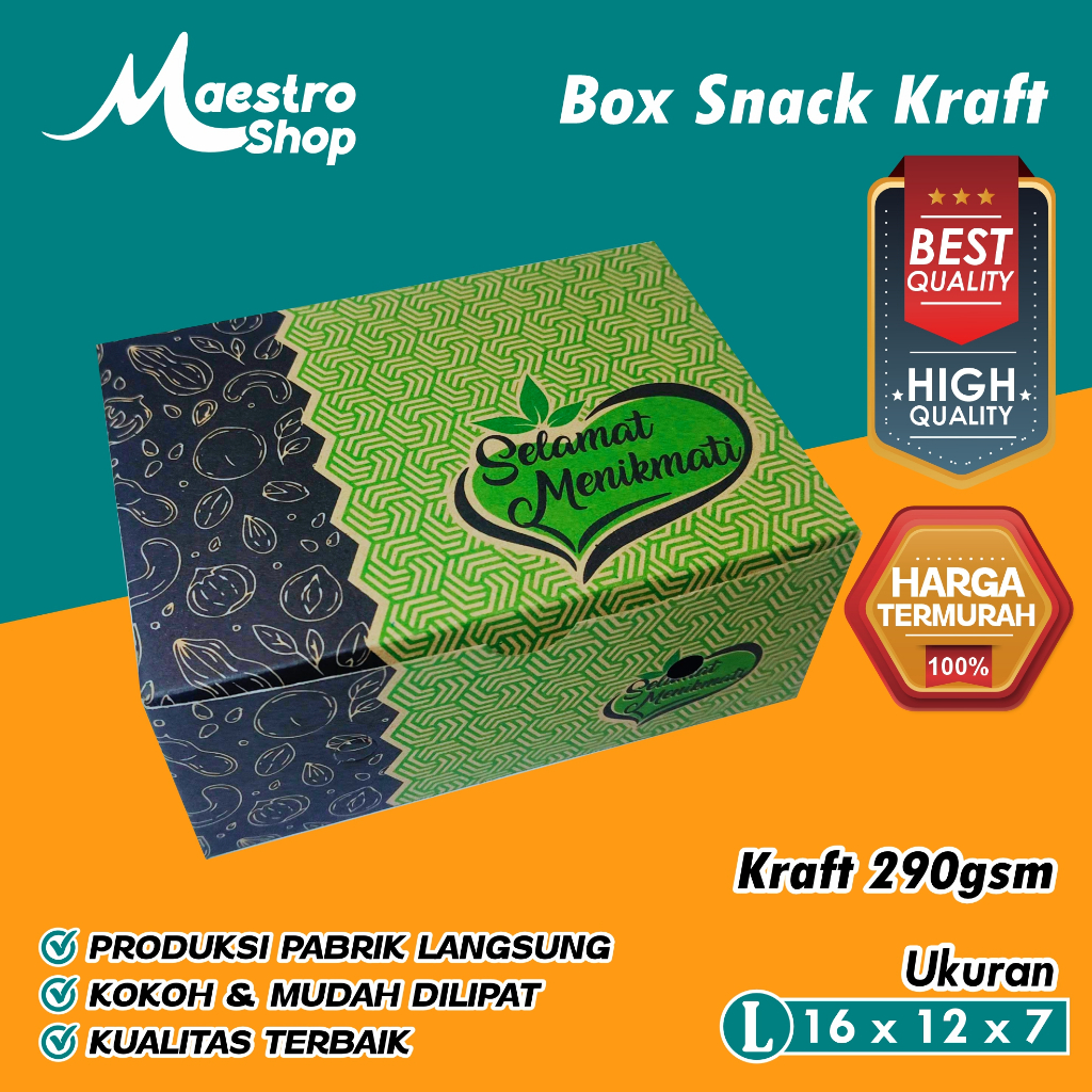 

Dus Box Kraft Snack Motif | 16x12x7 cm LARGE | Kraft (Tebal)