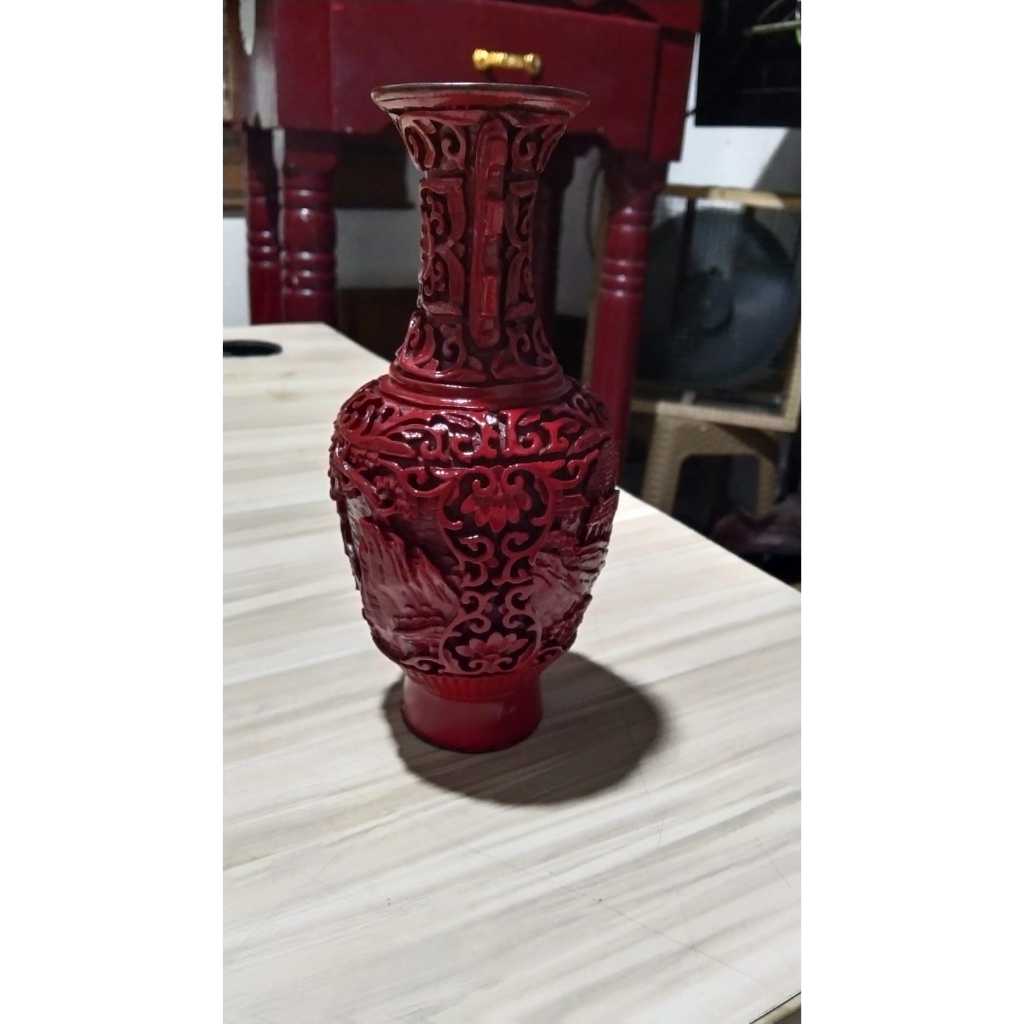 Guci Cina Gambar Timbul Kuningan Tembaga Lapis Resin Kuno Jadul Antik