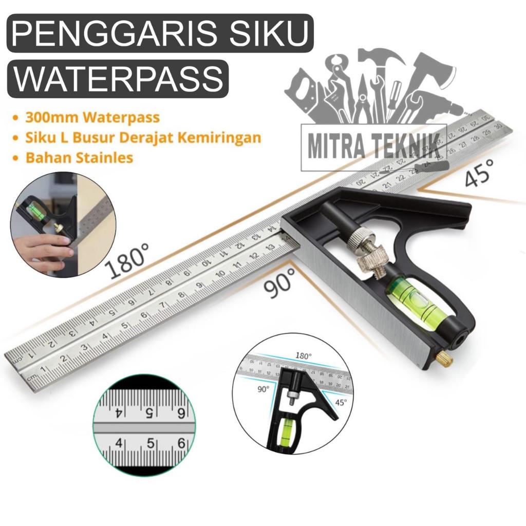 

Penggaris Siku Waterpass 30 CM Bangunan Stainless Steel Garisan Mistar Ukur Sudut Peralatan Pertukangan Penggaris 12 Inch