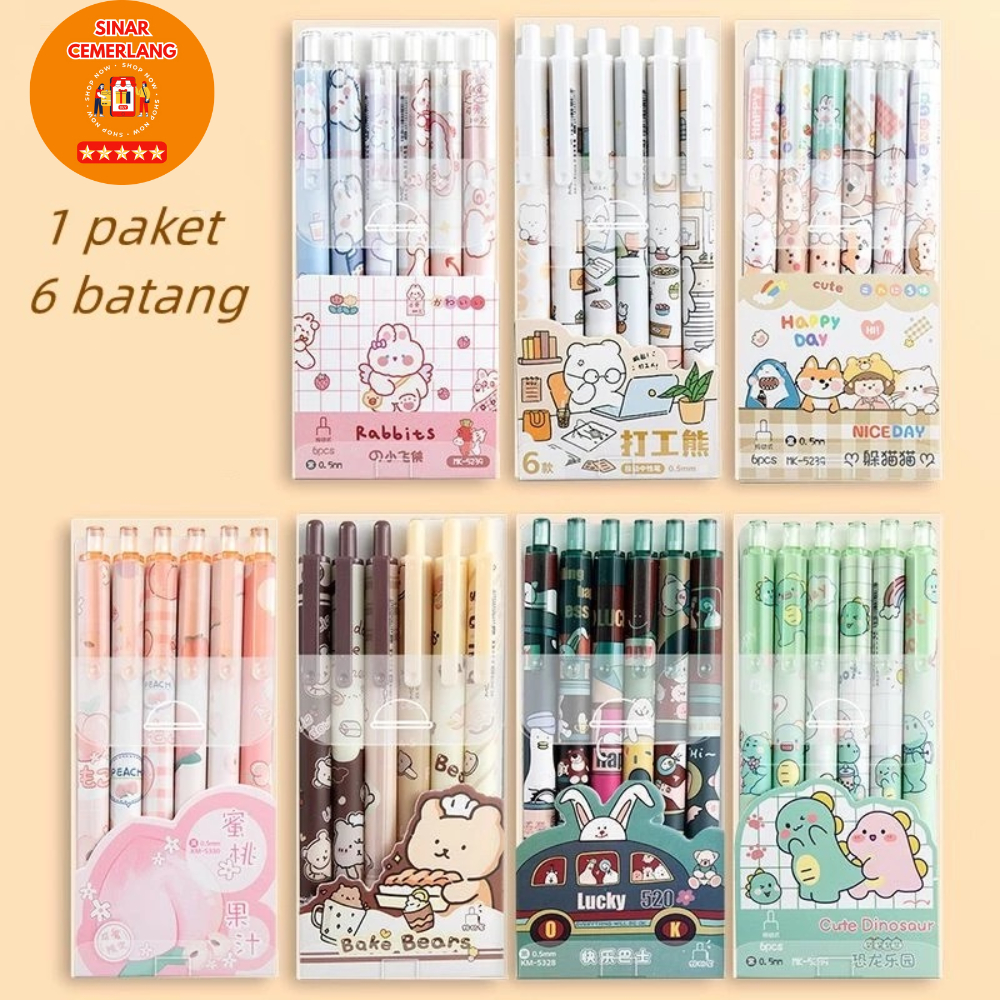 

SC 1 Pak Berisi 6 Pulpen Gel Kartun/Pena Gel Mekanik Pola Lucu (0.5MM Hitam)