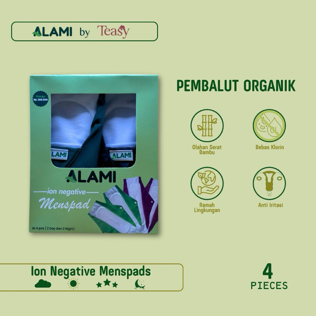 Alami Menspad Pembalut Kain Cuci Ulang Menstrual Pad Anti Iritasi Gatal - Reusable Pad Isi 4