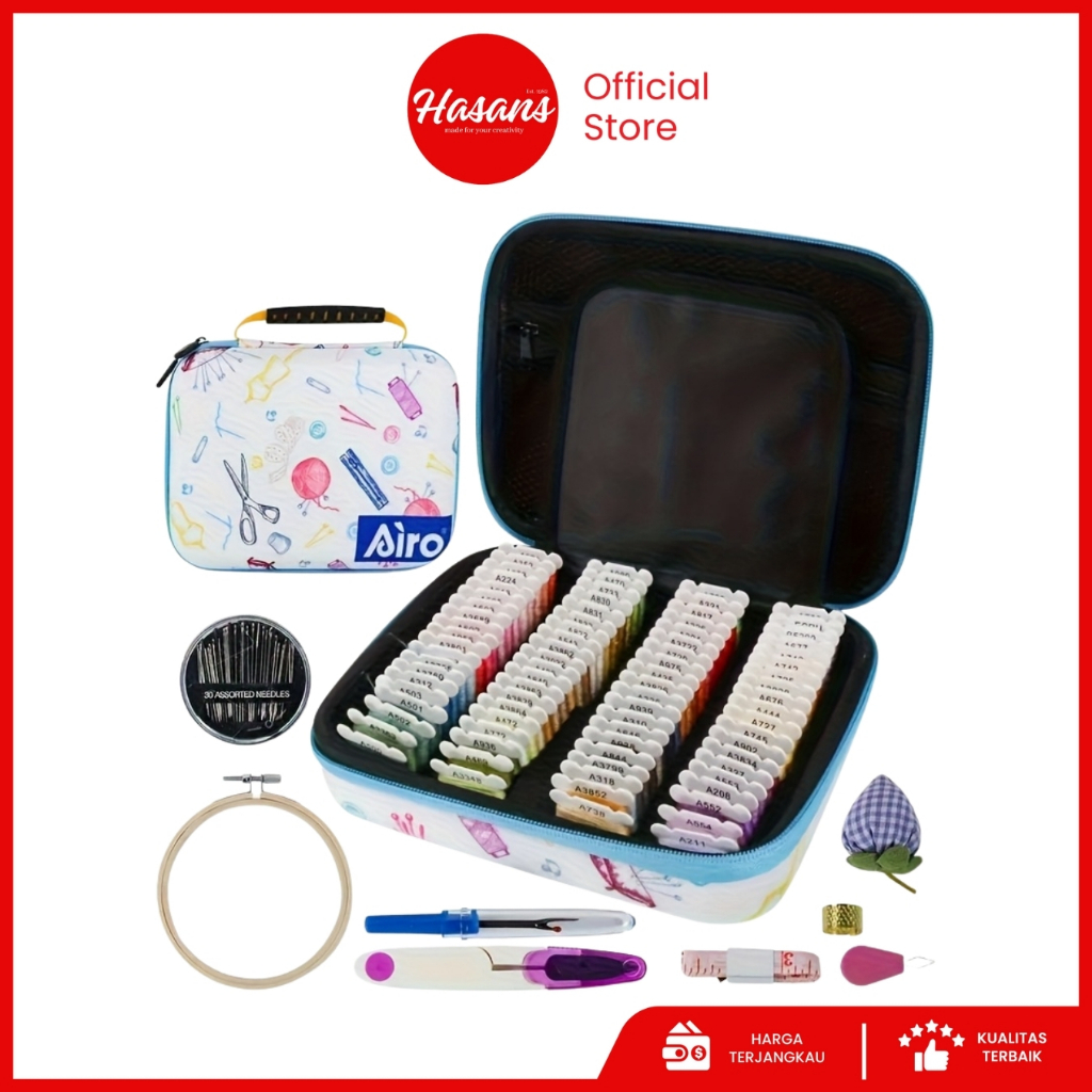 [1 SET] Benang Sulam + Tas / Aneka Benang Sulam Warna Warni / Bahan Menyulam / Kerajinan Sulam / Ben