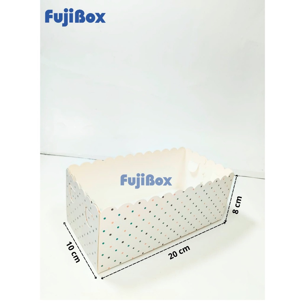 ( 10 Pcs ) Fuji Box Dus Kotak Kue Cake Brownies Pie Ivory Motif Polkadot Warna Warni Laminasi 10 cm 