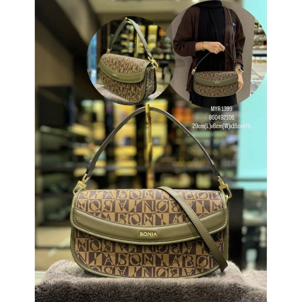 tas bonia original sling shoulder bag sampan monogram les hijau army