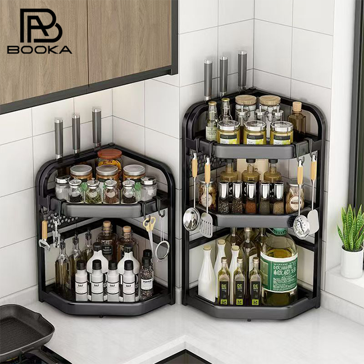 Rak Bumbu Dapur Stainless Steel Rak Dapur Triangle Serbaguana Rak Sudut Rak Penyimpanan Sumpit Dapur