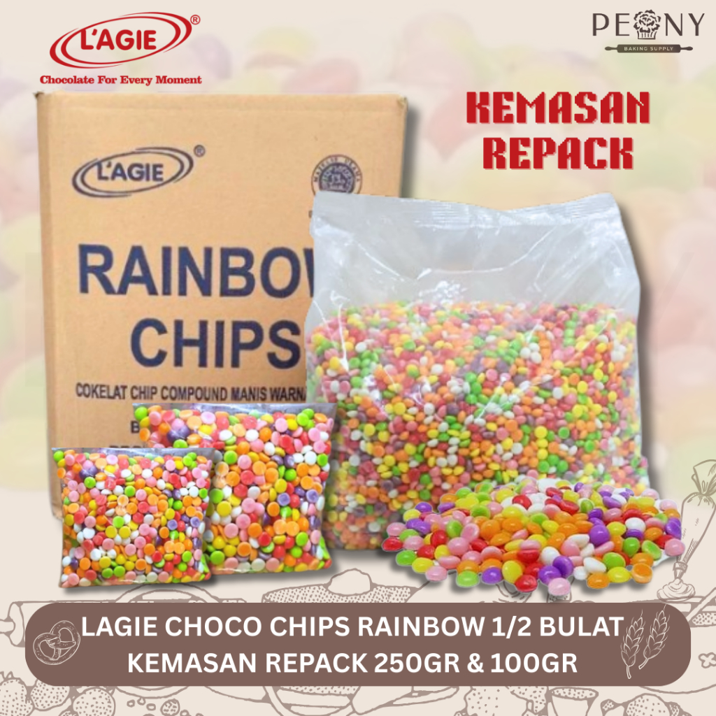 

LAGIE CHOCO CHIPS RAINBOW 1/2 BULAT KEMASAN REPACK 250GR &100GR